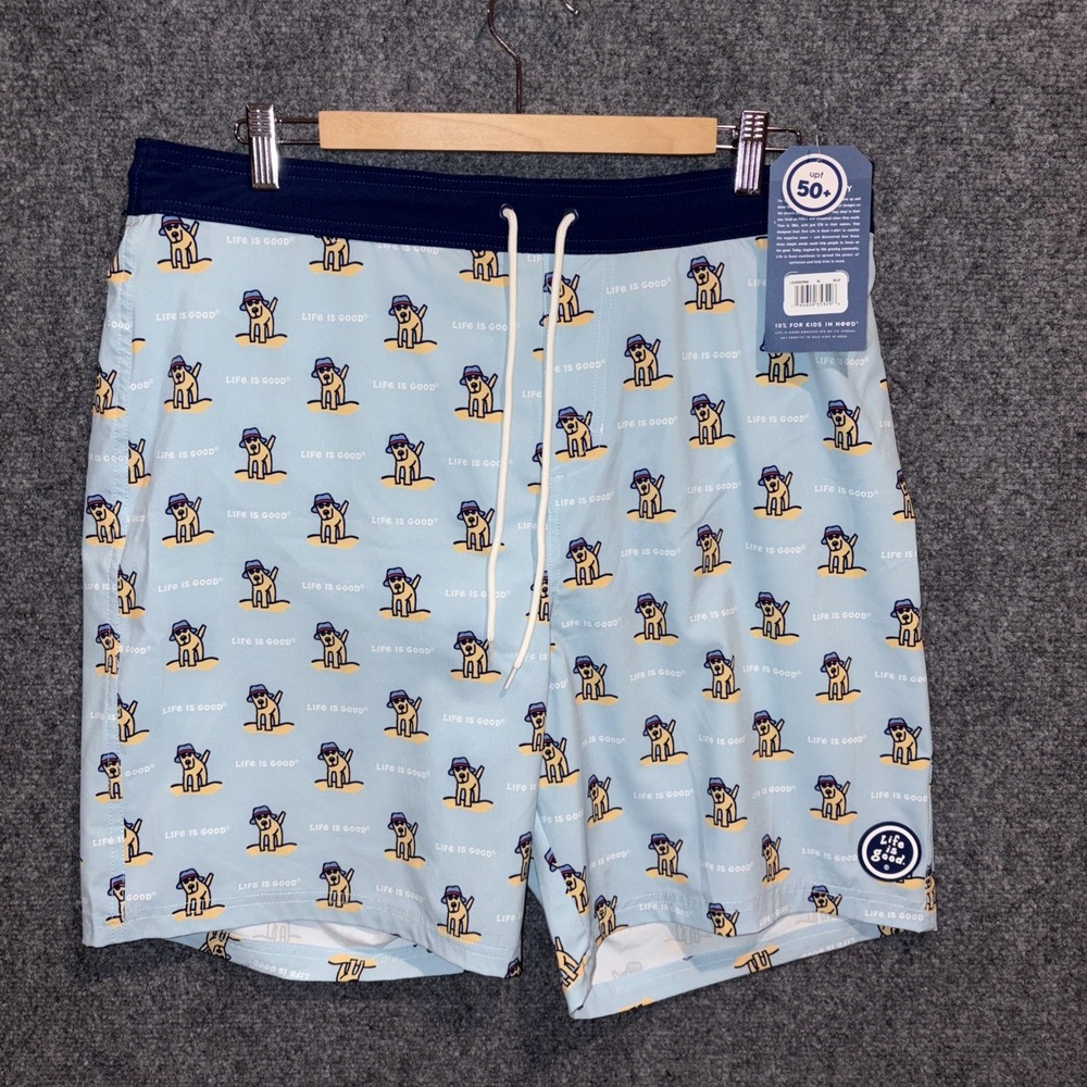 LIFE IS GOOD MENS SWIM TRUNKS SHORTS L Or XL UPF 50+ NWT Dog